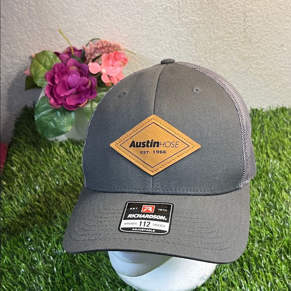 Gray Mesh Trucker Cap with Leather Patch